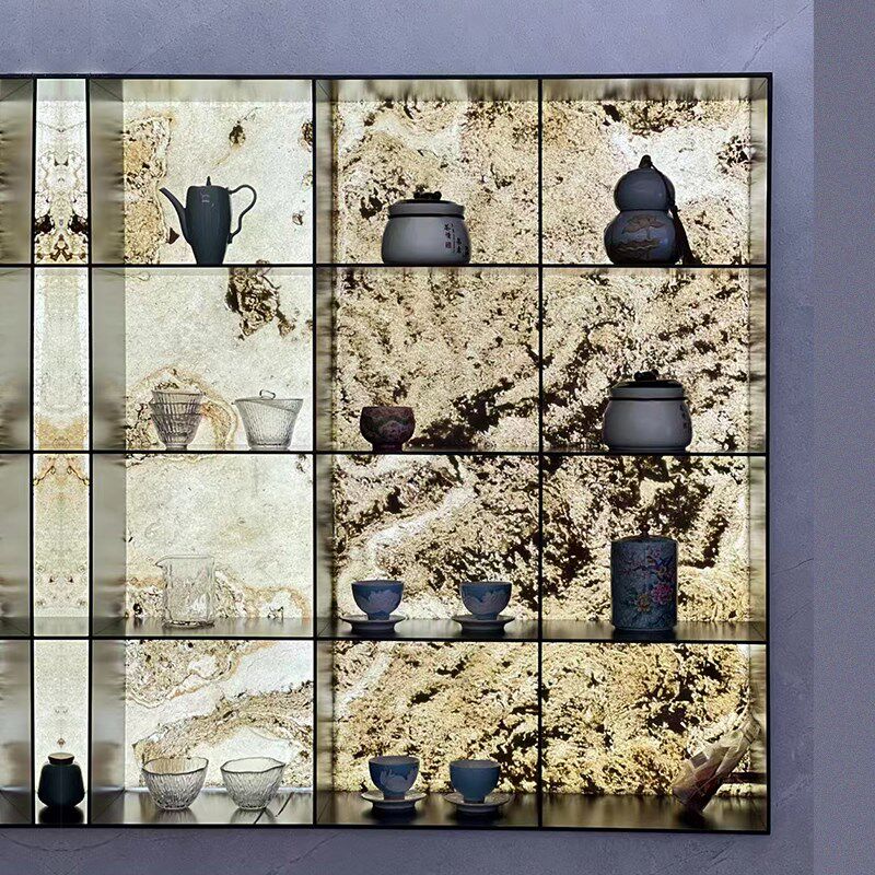 超薄透光石材石皮天然透光弯曲石材透光板酒店背景墙装饰