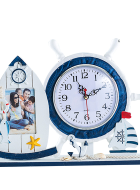 卧室床头装饰台钟客厅实木质钟表摆件地中海航海座钟创意静音时钟