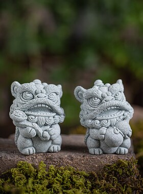 创意东方萌醒狮茶宠爱治愈系小狮子鱼缸造景装饰品