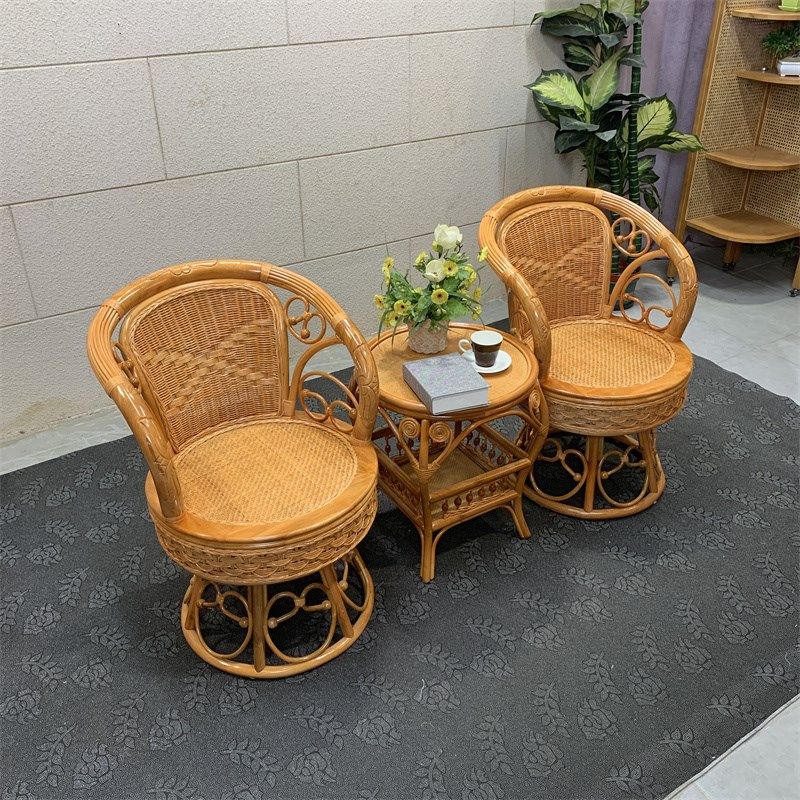 天然真藤椅三件休闲茶桌椅单人久坐舒服家用藤编旋转阳台小椅子,住宅家具,阳台椅,淘宝优惠券,粉丝福利购,淘宝优惠卷