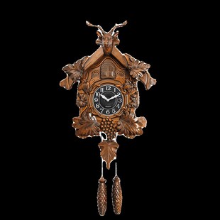 欧式复古壁鹿布谷鸟鹿头壁钟家用装饰挂表时钟报时挂钟静音石英钟