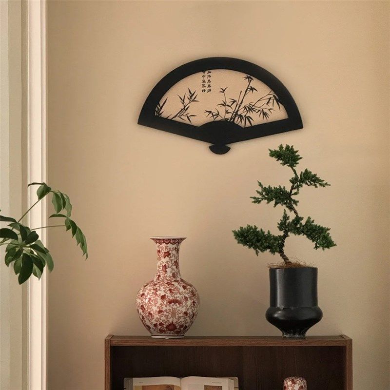 法式复古扇形客厅装饰画入户玄关柜卧室床头挂画竹子茶室壁画,家居饰品,现代装饰画,淘宝优惠券,粉丝福利购,淘宝优惠卷