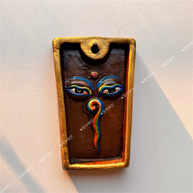 尼泊尔藏香香插湿婆之眼鎏金灰陶OM嗡字圆方形座手工制作六字真言