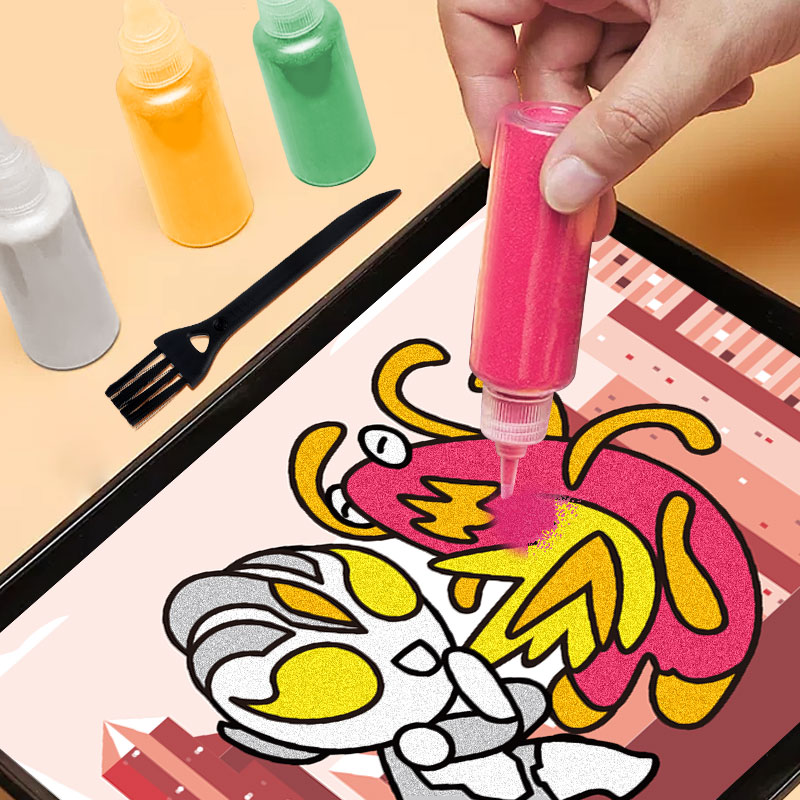 小学生涂色diy沙画儿童彩沙刮画纸颜料水彩画幼儿园免烤填色胶画