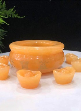 天然黄玉聚宝盆摆件招财元宝客厅办公室乔迁新居店铺开业前台礼品