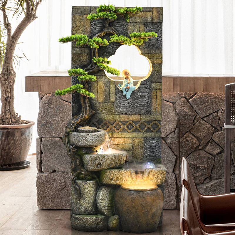 落地水幕墙假山喷泉流水摆件屏风造景客厅阳台办公室大型装饰品