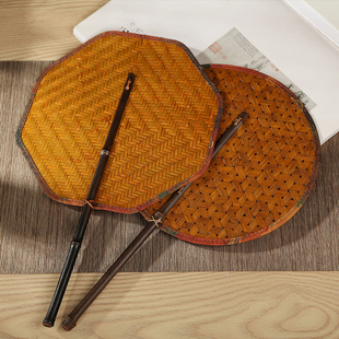 手工竹编缎面小扇子大扇竹扇大漆麈尾团扇竹制加厚扇蒲扇青蓖