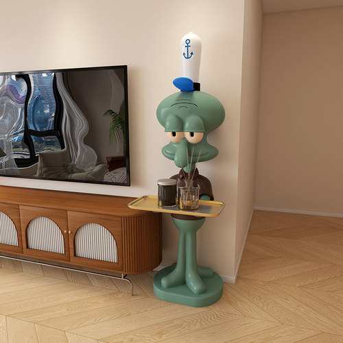 章鱼哥打工艺术客厅落地超大盘电视柜沙发旁边装饰