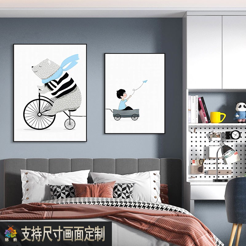 儿童房墙面装饰画男孩女孩卧室床头壁画现代简约卡通创意挂画竖款图片