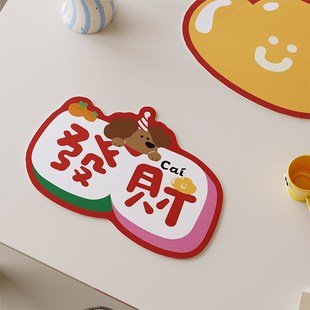 新年红色氛围高级感皮革西餐垫防油免洗吧台桌垫防水隔热垫杯盘垫