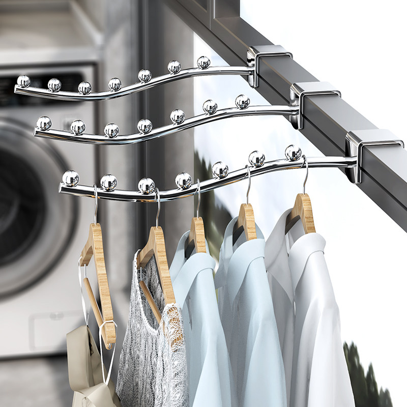 窗宽晾衣架阳台防盗窗不锈钢护栏衣架挂杆宿舍床边挂钩家用免打孔