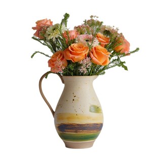 客厅插花陶瓷奶壶花瓶法式田园风高级感水培花壶创意鲜花餐桌摆件