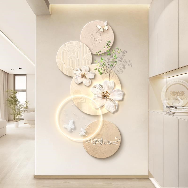 奶油风进门玄关装饰画法式客厅走廊过道挂画高级感入户正对墙壁画图片