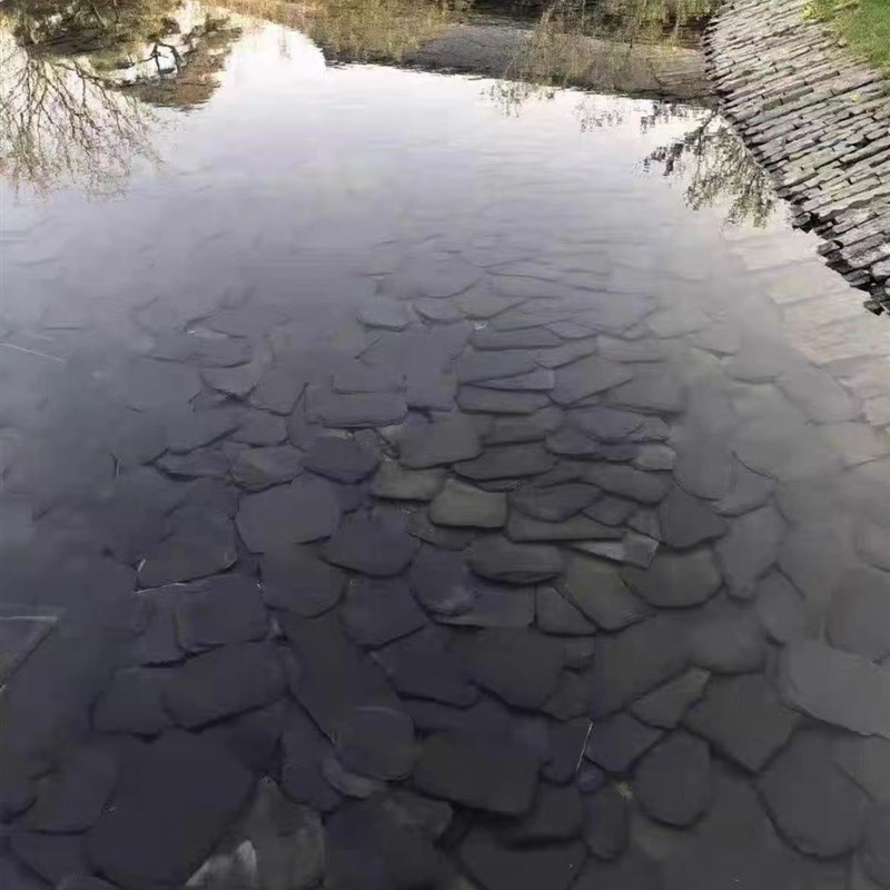 天然青石板水底石碎拼水池喷泉净化石别墅庭院铺路石水池石头石片