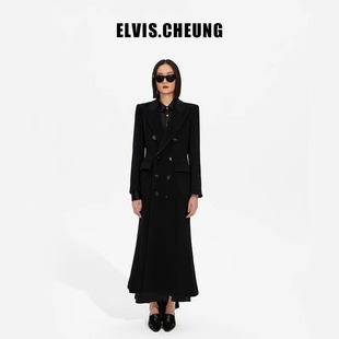 ELVIS.CHEUNG设计师柔软羊毛呢郁金香沙漏腰鱼尾长大衣修身 外套女