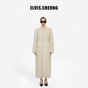 ELVIS.CHEUNG秋冬新品 马海牦牛毛圆肩郁金香长大衣外套保暖高级感