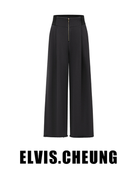 ELVIS.CHEUNG秋季新品设计师经典高腰螺纹阔腿卫裤休闲通勤长裤