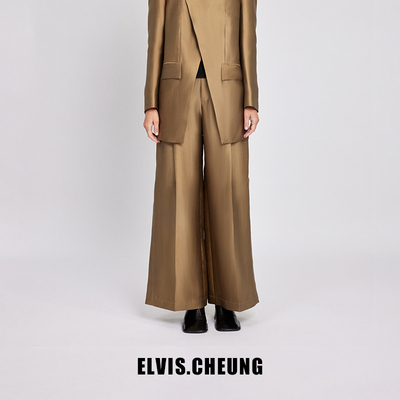 ELVIS.CHEUNG开运春夏新品原创复古中式肌理香云纱侧开衩直筒裤