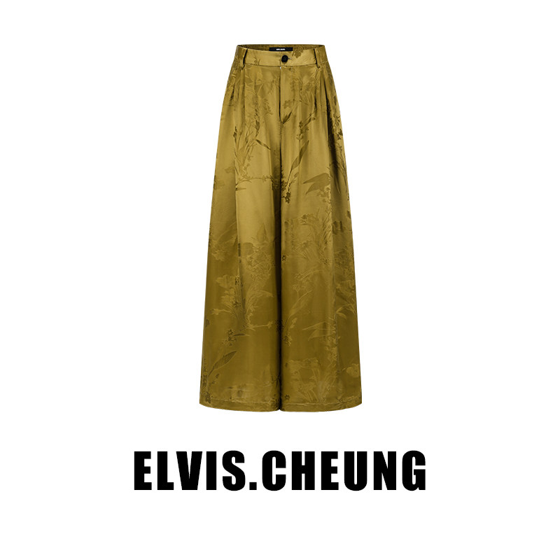ELVIS.CHEUNG开运秋季新品原创极简新中式桑波缎金波瑞缎阔腿裤