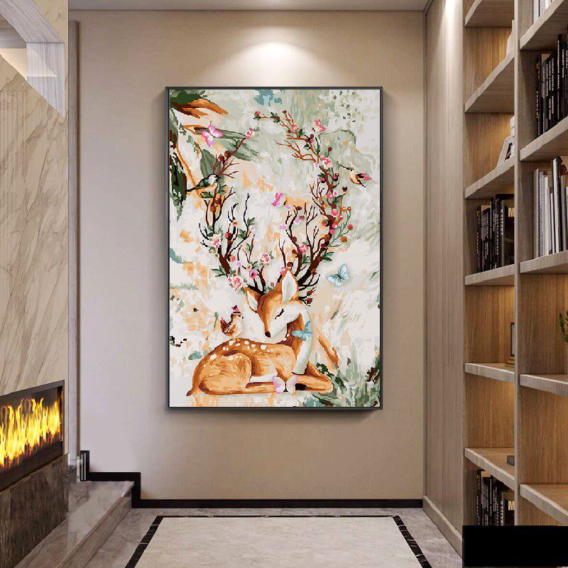 数字油画填充油彩画手工填色画玄关手绘解压画画客厅装饰画 鹿