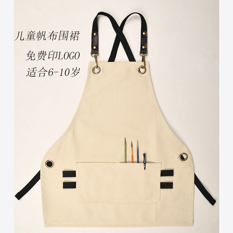 儿童围裙画画衣小孩帆布绘画美术防水围腰印字牛仔