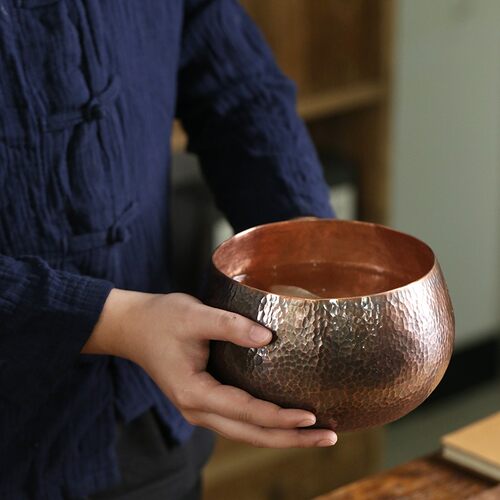 手工锤纹紫铜茶洗建水大号笔洗水盂水洗茶碗功夫茶具茶道零配