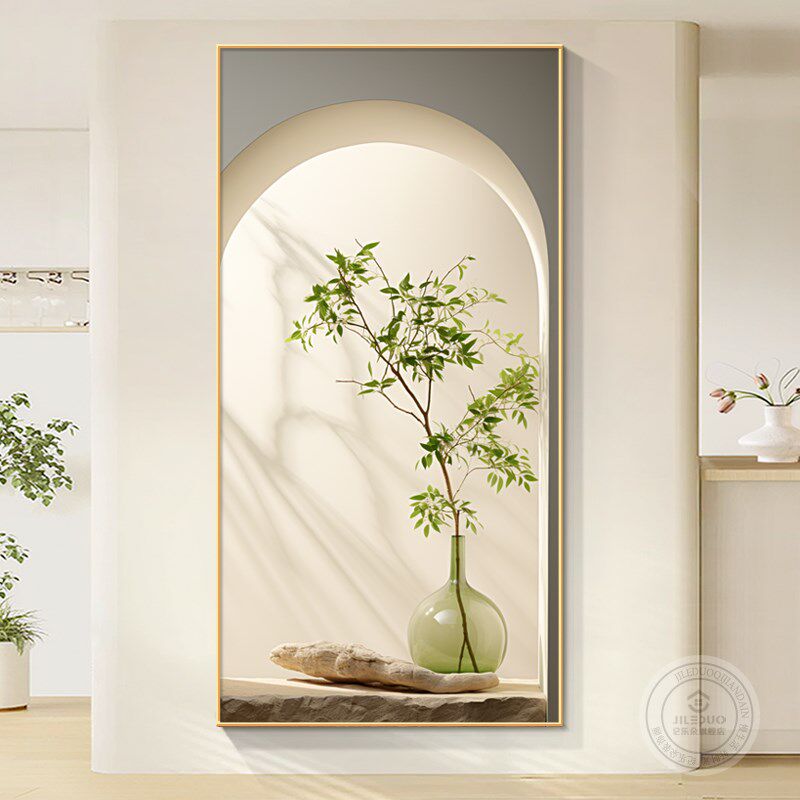 小新绿植入户玄关画现代竖挂画治愈系走廊过道装饰画