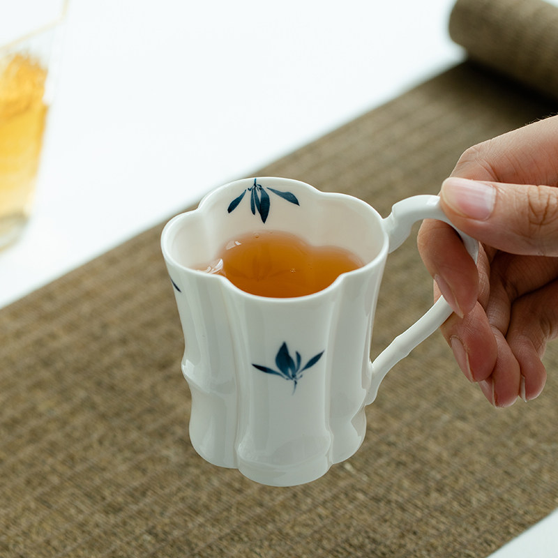 拓土创意茶杯喝水杯子带把纯手绘蝴蝶兰棠茶杯单杯