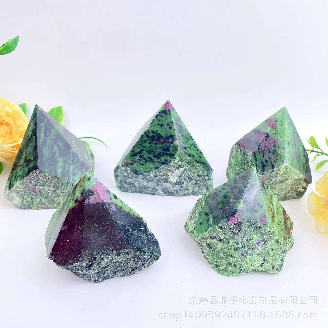 天然晶体红绿宝切面六棱柱 原石切割打磨金字塔 家居办公消磁装饰