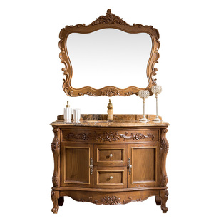 奥卫冠红橡木洗脸盆柜 圆弧欧式浴室柜洗手台大理石台面米