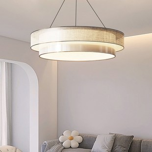 客厅吊灯2新款中式高端大气卧室书房广东中山圆形布艺灯具