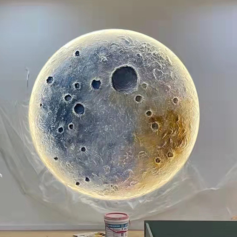 月球灯壁画立体浮雕画材料手工diy月亮灯背景墙装饰画定制月球