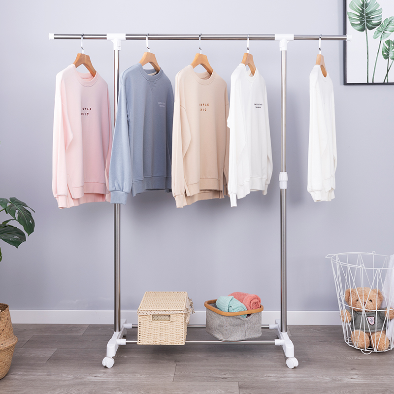 不锈钢简易落地晾 衣架室内卧室挂衣家用单杆 式衣杆小晒阳台架子