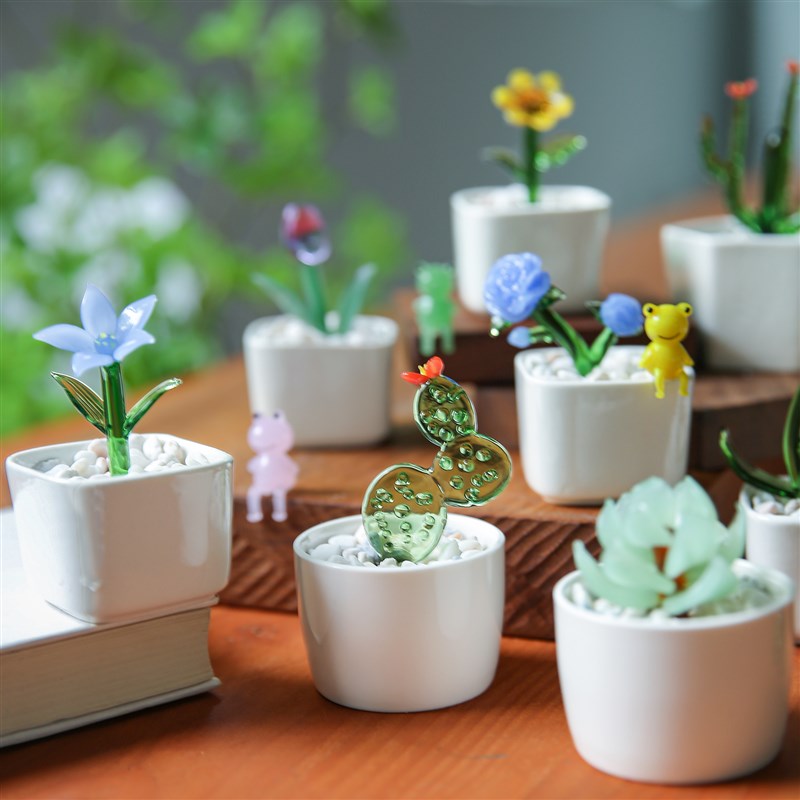 七隐 创意琉璃肉多小盆栽办公室桌面摆件玻璃仿真绿色植物客厅假