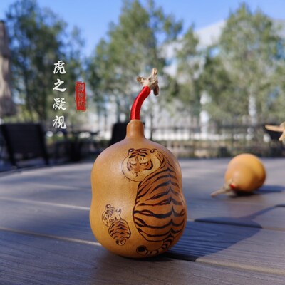 御匏坊一物一图天然真葫芦烙画二马胖虎客厅爱装饰