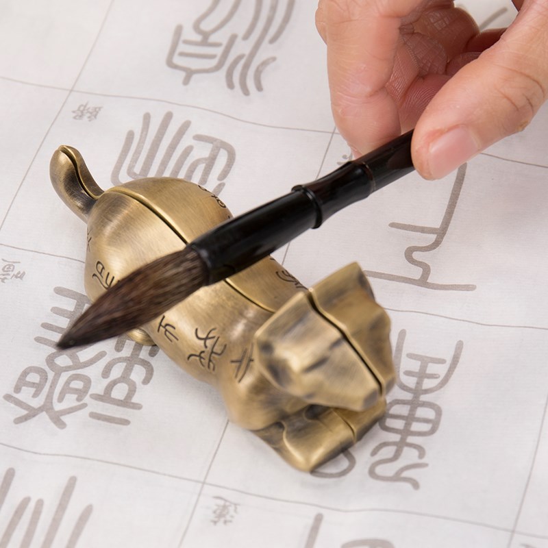 黄铜笔搁创意兵虎符古玩收藏家居办公文房摆件装饰把玩书法镇纸尺