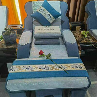 足浴沙发巾四件美甲洗脚床单采耳修脚按摩椅垫足疗蓝色防滑