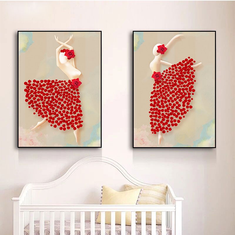 儿童房装饰画现代简约男孩女孩墙画壁画卧室床头房间创意两联挂画图片