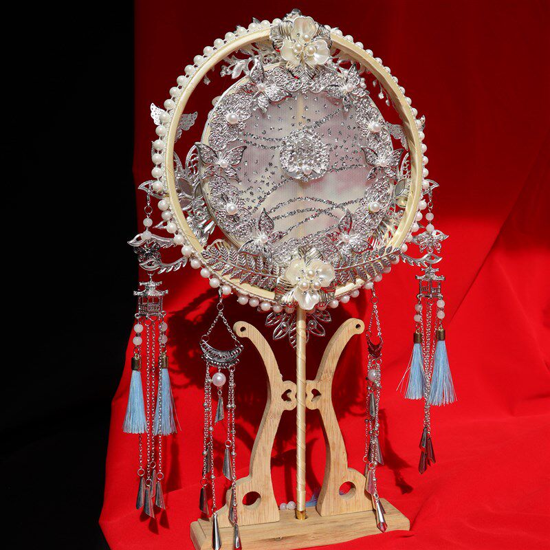 中式婚礼明制手捧花红色出嫁接亲秀禾扇新娘双面喜扇结婚diy团扇