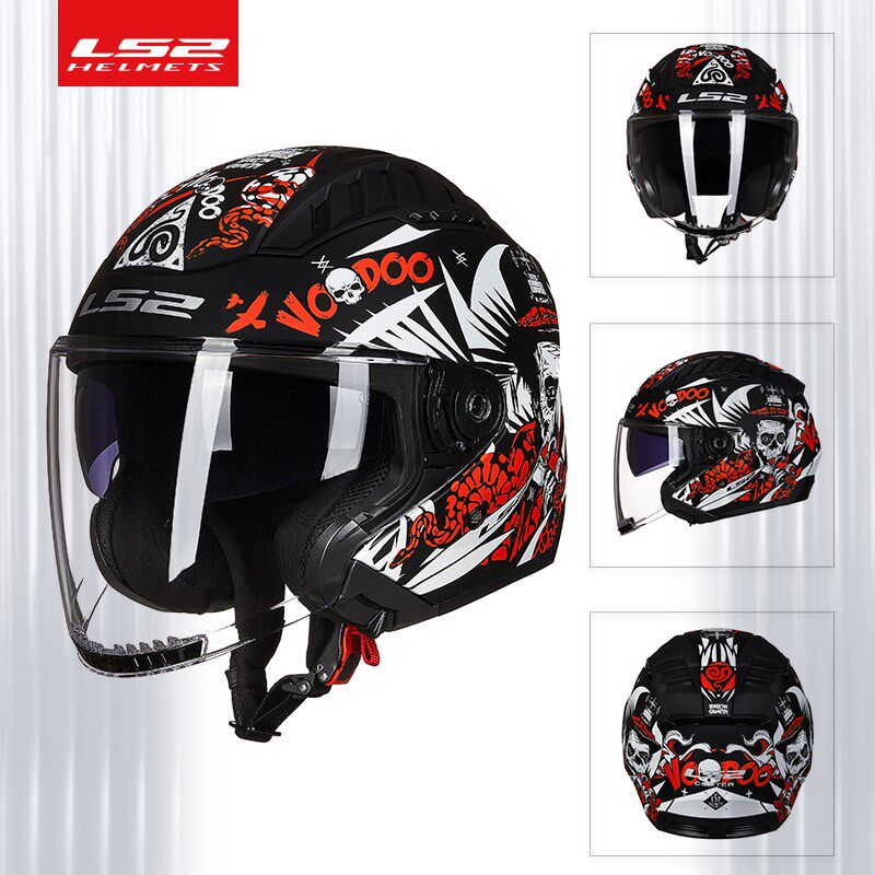 LS2双镜片摩托车头盔男机车半盔电动车安全帽四季通用3C认证OF600