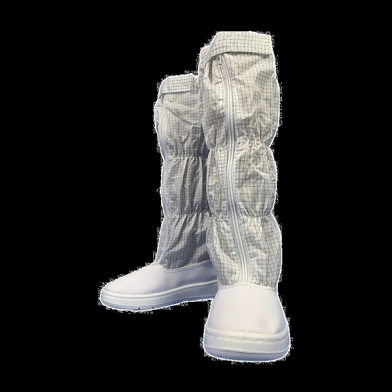 防静电鞋高筒鞋靴PU底网面条纹紫蓝白绿橙布筒洁净车间长筒无尘鞋