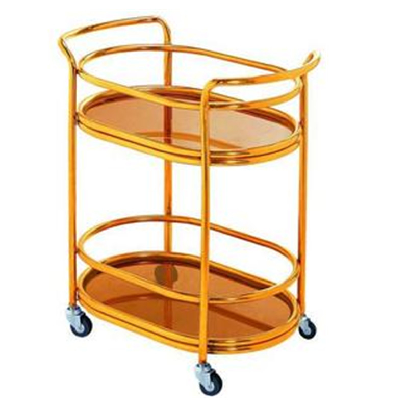 酒店钛金酒水车点心车不锈钢手推车服务车餐车甜品车蛋形酒水车