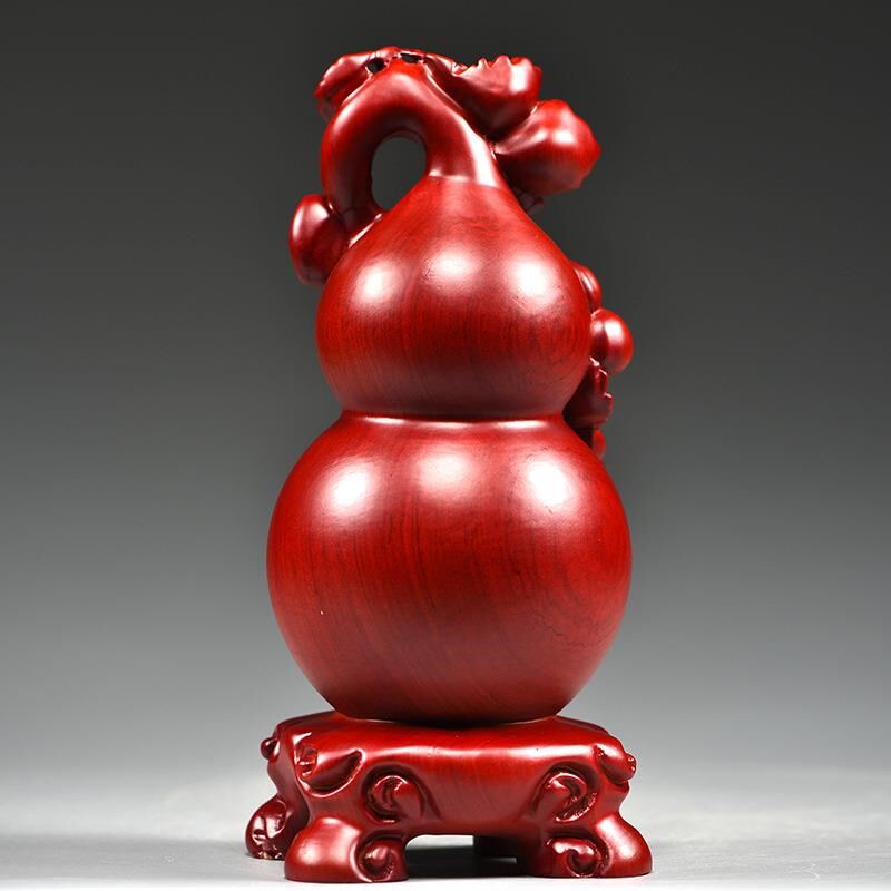 红花梨实木质雕刻葫芦大号红木家居客厅电视柜装饰品工艺品