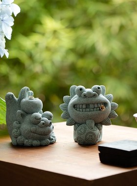 碌心青砂石风狮爷香插装饰摆件中式国潮创意家用办公桌面茶宠送礼