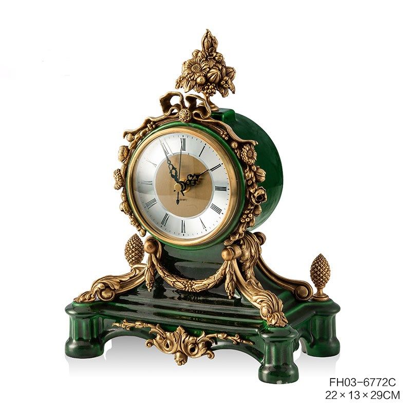 茱莉安法式艺术陶瓷镶铜工艺品家居客厅玄关桌面祖母绿色座钟,家居饰品,座钟,淘宝优惠券,粉丝福利购,淘宝优惠卷