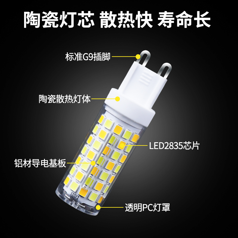 艾逊led灯珠超亮插脚g9光源灯泡高亮家用插泡220v三色变光节能灯