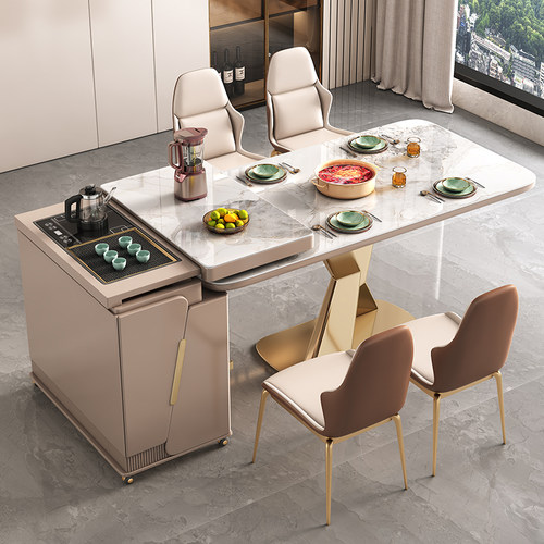 岩板岛台餐桌家用小户型现代多功能岛台餐桌椅