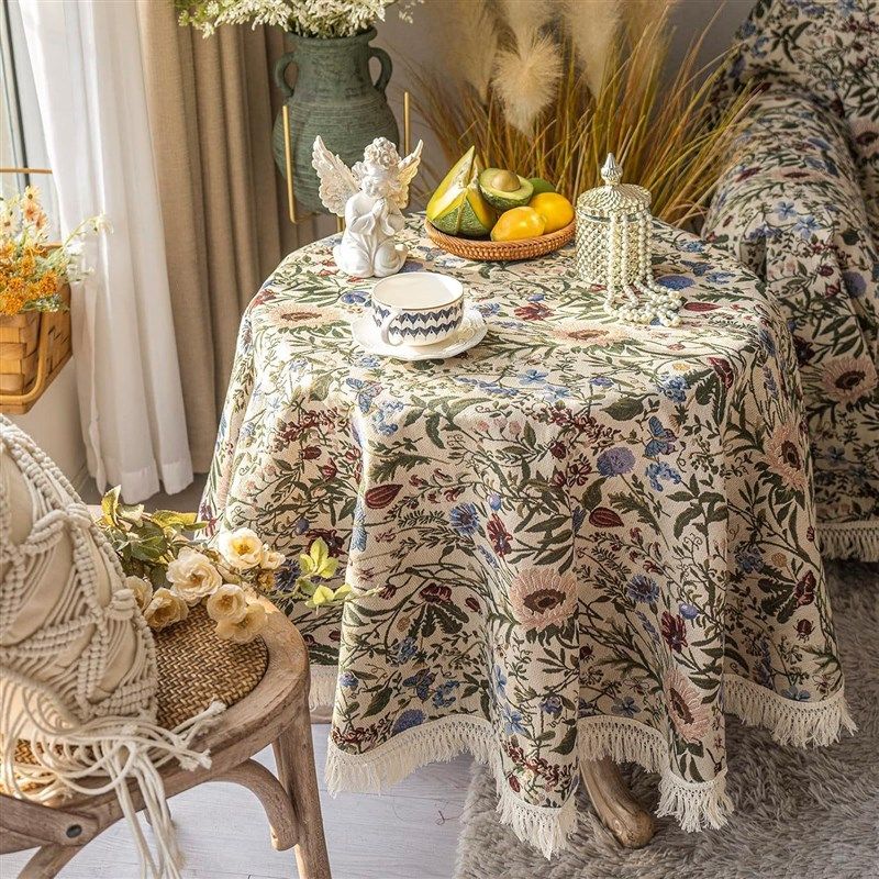 法式复古卉桌布in布艺盖布圆形茶几布艺圆桌盖巾田园餐桌布艺,居家布艺,桌布,淘宝优惠券,粉丝福利购,淘宝优惠卷