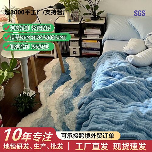轻奢海浪簇绒异形植绒地毯客厅家用防滑卧室床边毯可机洗