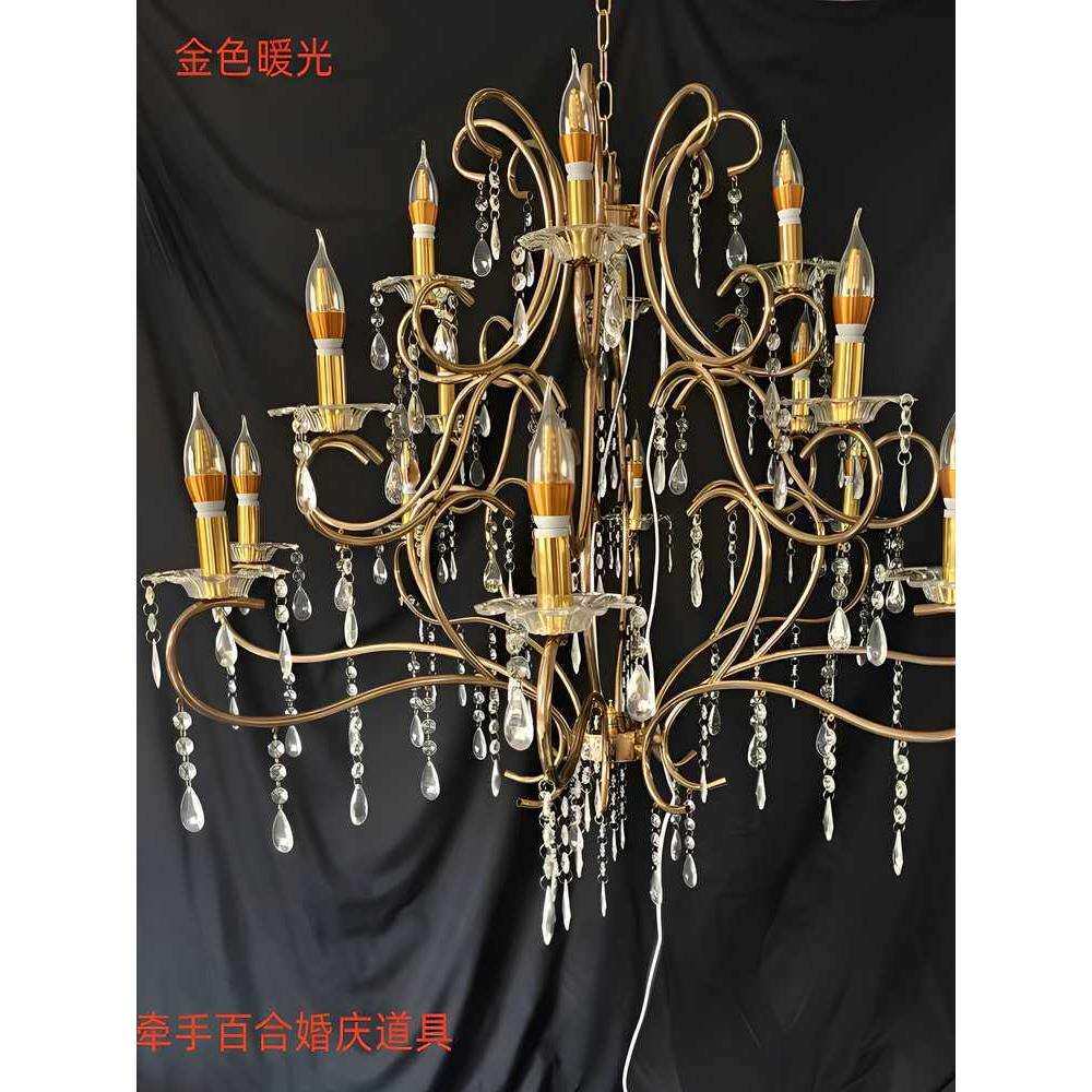 新款铁艺吊灯婚庆道具透明亚克力水晶吊灯发光路引婚礼布置装饰灯